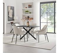 Furnitureboxuk Leonardo Black Top Dining Table & 4 Beaumont Grey Fabric Chairs In Cream Cream One Size