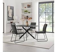 Furniturebox Uk Leonardo Black Top Dining Table & 4 Halle Dark Grey Fabric Chairs