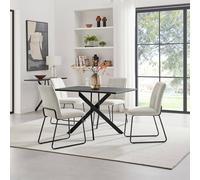 Furnitureboxuk Leonardo Black Top Dining Table & 4 Halley Dark Grey Fabric Chairs In Cream Cream