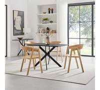 FurnitureboxUK Leonardo Black Top Dining Table & 4 Oak Masa Chairs FurnitureboxUK Black
