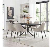 Furnitureboxuk Leonardo Black Top Dining Table & 6 Beaumont Fabric Chairs In Cream Cream One Size