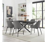 Furnitureboxuk Leonardo Black Top Dining Table & 6 Beaumont Fabric Chairs In Grey Grey One Size