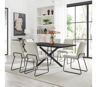 Furnitureboxuk Leonardo Black Top Dining Table & 6 Halley Fabric Chairs In Cream Cream