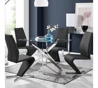 Furnitureboxuk Leonardo Glass And Chrome Metal Dining Table And 4 Black Willow Chairs Black