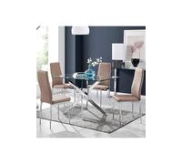 Leonardo Glass And Chrome Metal Dining Table Set - Cappuccino