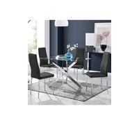 Leonardo Glass And Chrome Metal Dining Table Set - Black