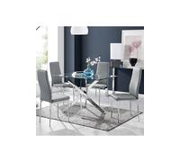 FurnitureboxUK Leonardo Glass & Chrome Metal Dining Table & 4 Milan Chairs Set in Grey FurnitureboxUK Grey