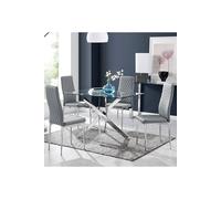 Leonardo Glass And Chrome Metal Dining Table Set - Grey