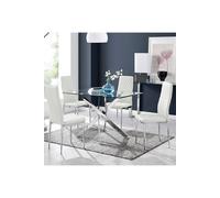 Leonardo Glass And Chrome Metal Dining Table Set - White