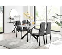 Furnitureboxuk Leonardo Grey Glass Marble Effect Black Leg Table & 4 Milan Black Leg Chairs Black One Size