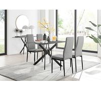 Furnitureboxuk Leonardo Grey Glass Marble Effect Black Leg Table & 4 Milan Black Leg Chairs Grey One Size