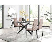 Furnitureboxuk Leonardo Grey Glass Marble Effect Black Leg Table & 4 Milan Black Leg Chairs In Beige Beige