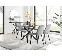 FurnitureboxUK Leonardo Grey Glass Marble Effect Black Leg Table & 4 Pesaro Black Leg Chairs FurnitureboxUK Grey