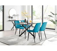 Furnitureboxuk Leonardo Grey Glass Marble Effect Black Leg Table & 4 Pesaro Black Leg Chairs In Blue Blue One Size