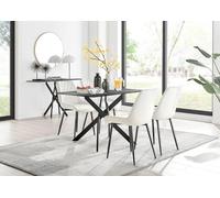 Furnitureboxuk Leonardo Grey Glass Marble Effect Black Leg Table & 4 Pesaro Black Leg Chairs In Cream Cream One Size