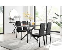 Furnitureboxuk Leonardo Grey Glass Marble Effect Black Leg Table & 4 Velvet Milan Black Leg Chairs Black One Size