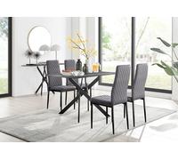 FurnitureboxUK Leonardo Grey Glass Marble Effect Black Leg Table & 4 Velvet Milan Black Leg Chairs FurnitureboxUK Grey