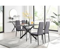 Furnitureboxuk Leonardo Grey Glass Marble Effect Black Leg Table & 4 Velvet Milan Black Leg Chairs Grey One Size