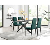 FurnitureboxUK Leonardo Grey Glass Marble Effect Black Leg Table & 4 Velvet Milan Black Leg Chairs in Green FurnitureboxUK Green