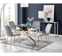Furnitureboxuk Leonardo Grey Glass Marble Effect Gold Leg Table & 4 Pesaro Gold Leg Chairs Grey One Size