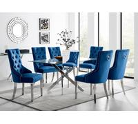Furnitureboxuk Leonardo Grey Glass Marble Effect Gold Leg Table & 4 Pesaro Gold Leg Chairs In Blue Blue One Size