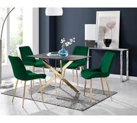 FurnitureboxUK Leonardo Grey Glass Marble Effect Gold Leg Table & 4 Pesaro Gold Leg Chairs in Green FurnitureboxUK Green