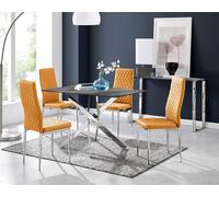 Furnitureboxuk Leonardo Grey Glass Marble Effect Silver Leg Table & 4 Milan Chrome Leg Chairs In Mustard Mustard One Size