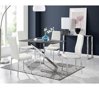 Furnitureboxuk Leonardo Grey Glass Marble Effect Silver Leg Table & 4 Milan Chrome Leg Chairs In White White One Size