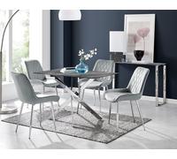 FurnitureboxUK Leonardo Grey Glass Marble Effect Silver Leg Table & 4 Pesaro Silver Chairs FurnitureboxUK Grey