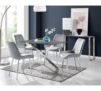 Furnitureboxuk Leonardo Grey Glass Marble Effect Silver Leg Table & 4 Pesaro Silver Chairs Grey One Size