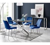 FurnitureboxUK Leonardo Grey Glass Marble Effect Silver Leg Table & 4 Pesaro Silver Chairs in Navy FurnitureboxUK Navy