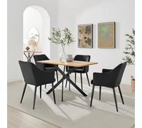 Furnitureboxuk Leonardo Oak Effect Dining Table & 4 Calla Black Velvet Chairs In Brown Brown One Size