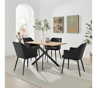 FurnitureboxUK Leonardo Oak Effect Dining Table & 4 Calla Black Velvet Chairs in Brown FurnitureboxUK Brown