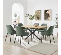 FurnitureboxUK Leonardo Oak Effect Dining Table & 6 Beaumont Green Fabric Chairs in Brown FurnitureboxUK Brown
