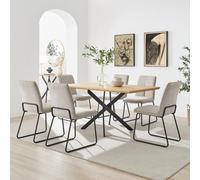 FurnitureboxUK Leonardo Oak Effect Dining Table & 6 Halley Taupe Fabric Chairs in Brown FurnitureboxUK Brown