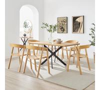 FurnitureboxUK Leonardo Oak Veneer Dining Table & 6 Oak Masa Chairs in Brown FurnitureboxUK Brown