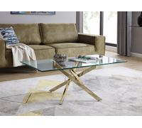 FurnitureboxUK Leonardo Rectangular Glass Coffee Table with Metal Angled Starburst Legs for Modern Living Rooms in Gold FurnitureboxUK Gold