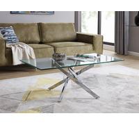 FurnitureboxUK Leonardo Rectangular Glass Coffee Table with Metal Angled Starburst Legs for Modern Living Rooms in Silver FurnitureboxUK Silver