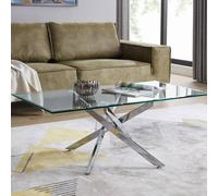 Furnitureboxuk Leonardo Rectangular Glass Coffee Table With Metal Angled Starburst Legs For Modern Living Rooms In Silver Silver