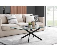 Leonardo Rectangular Glass Coffee Table with Metal Angled Starburst Legs for Modern Living Rooms FurnitureboxUK Black One Size