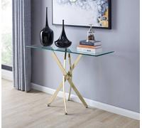 Leonardo Rectangular Glass Console Table with Metal Angled Starburst Legs for Modern Living Room FurnitureboxUK Gold One Size