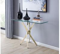 FurnitureboxUK Leonardo Rectangular Glass Console Table with Metal Angled Starburst Legs for Modern Living Room in Gold FurnitureboxUK Gold
