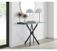 FurnitureboxUK Leonardo Rectangular Glass Console Table with Metal Angled Starburst Legs for Modern Living Room in Black FurnitureboxUK Black