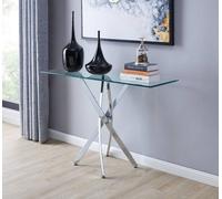 Leonardo Rectangular Glass Console Table with Metal Angled Starburst Legs for Modern Living Room FurnitureboxUK Silver One Size