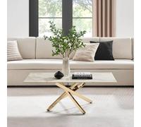 FurnitureboxUK Leonardo Rectangular Marble Effect Glass Top Coffee Table With Gold Metal Starburst Legs in White FurnitureboxUK White