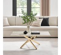 FurnitureboxUK Leonardo Rectangular Marble Effect Glass Top Coffee Table With Gold Metal Starburst Legs in White FurnitureboxUK White