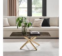 FurnitureboxUK Leonardo Rectangular Marble Effect Glass Top Coffee Table With Gold Metal Starburst Legs in Grey FurnitureboxUK Grey