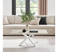 Furnitureboxuk Leonardo Rectangular Marble Effect Glass Top Coffee Table With Silver Metal Starburst Legs In White White One Size