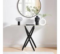 Furnitureboxuk Leonardo Rectangular Marble Effect Glass Top Console Table With Black Metal Starburst Legs In White White One Size