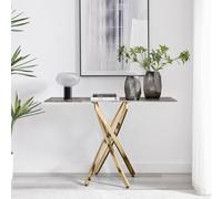 FurnitureboxUK Leonardo Rectangular Marble Effect Glass Top Console Table With Gold Metal Starburst Legs in Grey FurnitureboxUK Grey